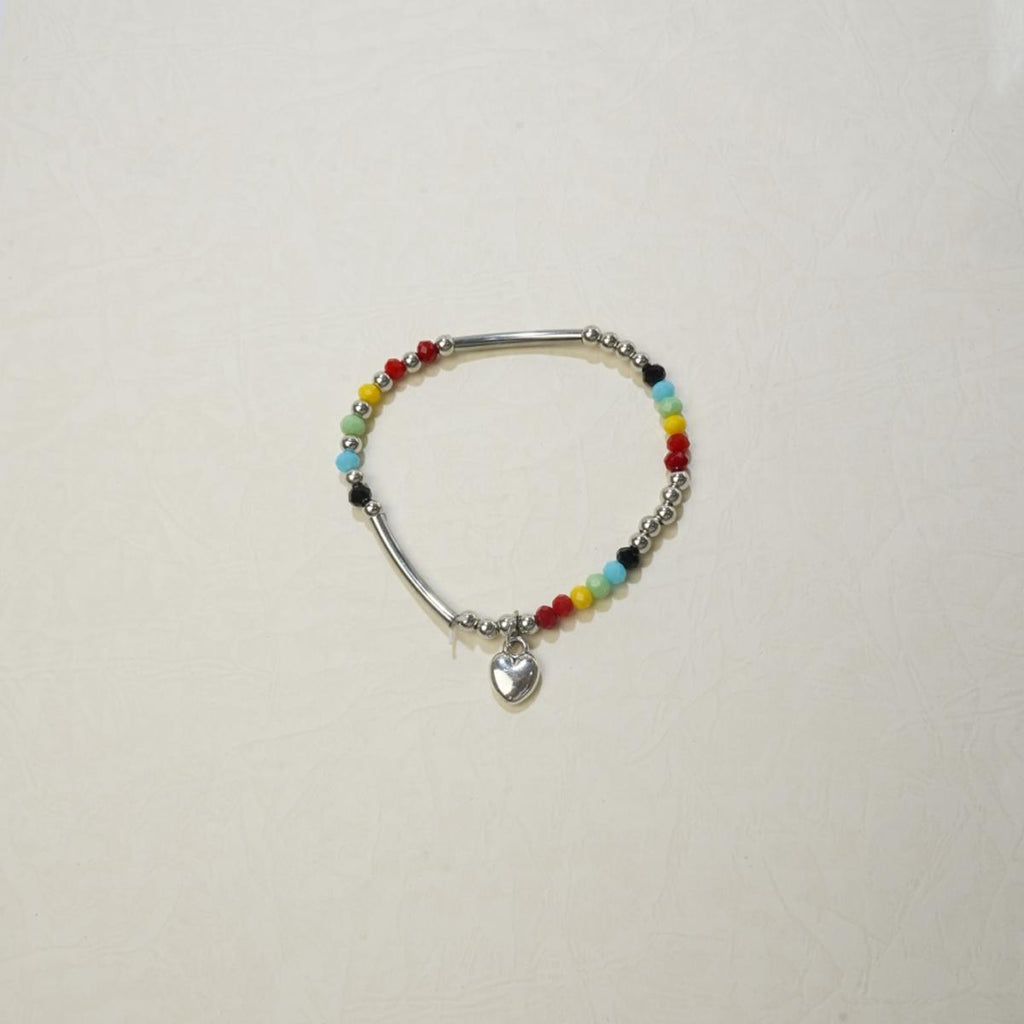 Gelang Manik, Berbilang Warna, dengan Aksen Aloi Perak, Rekaan Pesona Hati Bergaya, Sesuai untuk Gaya Harian Belia Biru Bangles
