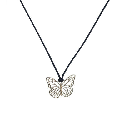 【Pendant Necklace】 Gold-Tone Butterfly Hollow-Out Pendant with Black Cord Necklace for Women - Elegant Lightweight Design, Everyday Versatile Jewelry