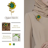 Kerongsang besar bahu Enamel Berbentuk Bunga, dengan Rhinestones Hijau, Aksesori Elegan untuk Wanita