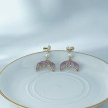 Load image into Gallery viewer, 【Drop Earrings】Alloy Purple Gradient Mermaid Tail Earrings with Pearl &amp; Heart, Romantic Fairycore Jewelry for Women