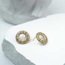 Load image into Gallery viewer, 【Stud Earrings】Enamel Pink-Green Earrings with Zircon Inlaid, Sweet &amp; Cool Style for Fashion Women