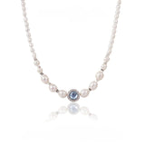 【Necklace】Aquamarine Stone Accent Silver Chain Natural Freshwater Pearl Necklace, Perfect Gift for Women, Best Dating Wear