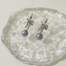 Load image into Gallery viewer, 【Stud Earrings】Silver Alloy Textured Flower ,Purple Bead Drops, Elegant Dainty Earrings for Women