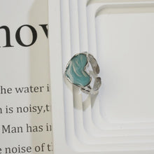 Charger l&#39;image dans la galerie, Cincin Terbuka, Rekaan Hati Manis, Glaze Berombak Biru dan Hijau, Aloi Bersalut Perak, Barang Kemas Harian Bergaya, Untuk Wanita stainless  steel  ring