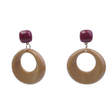Load image into Gallery viewer, 【Earrings】Women Burgundy &amp; Tan Resin Geometric Earrings Gold Accent Lightweight Modern Daily Accent