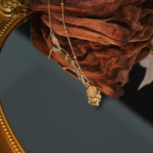 Load image into Gallery viewer, 【Pendant Necklace】 Oval Gemstone Pendant Necklace of Intricate Metalwork, Dual-Texture Chain Jewelry for Women