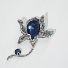 Load image into Gallery viewer, Elegant Flower Brooch with Deep Blue &amp; Crystals - For Formal Attire &amp; Women&#39;s Fashion Accessory