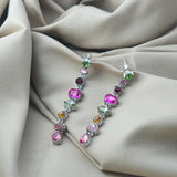 【Drop Earrings】Silver Plated Alloy Earrings with Multi Color Stones, Glam Retro & Artistic Style for Ladies