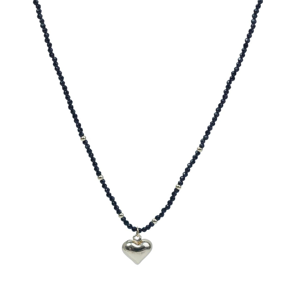 【Pendant Necklace】Black Bead Necklace with Gold Plated Heart Pendant, Modern Minimalist Jewelry for Women