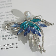 Load image into Gallery viewer, Bionic Wing Brooch, Asymmetrical Design, Gradient Gemstones &amp; Pearl Center - Romantic for Young Ladies