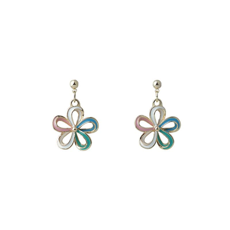 【Stud Earrings】Color-Gradient Petal Studs with Gold Beads & Chains - Four-Tone Floral & Micro-Link Design - Effortless Spring Fresh