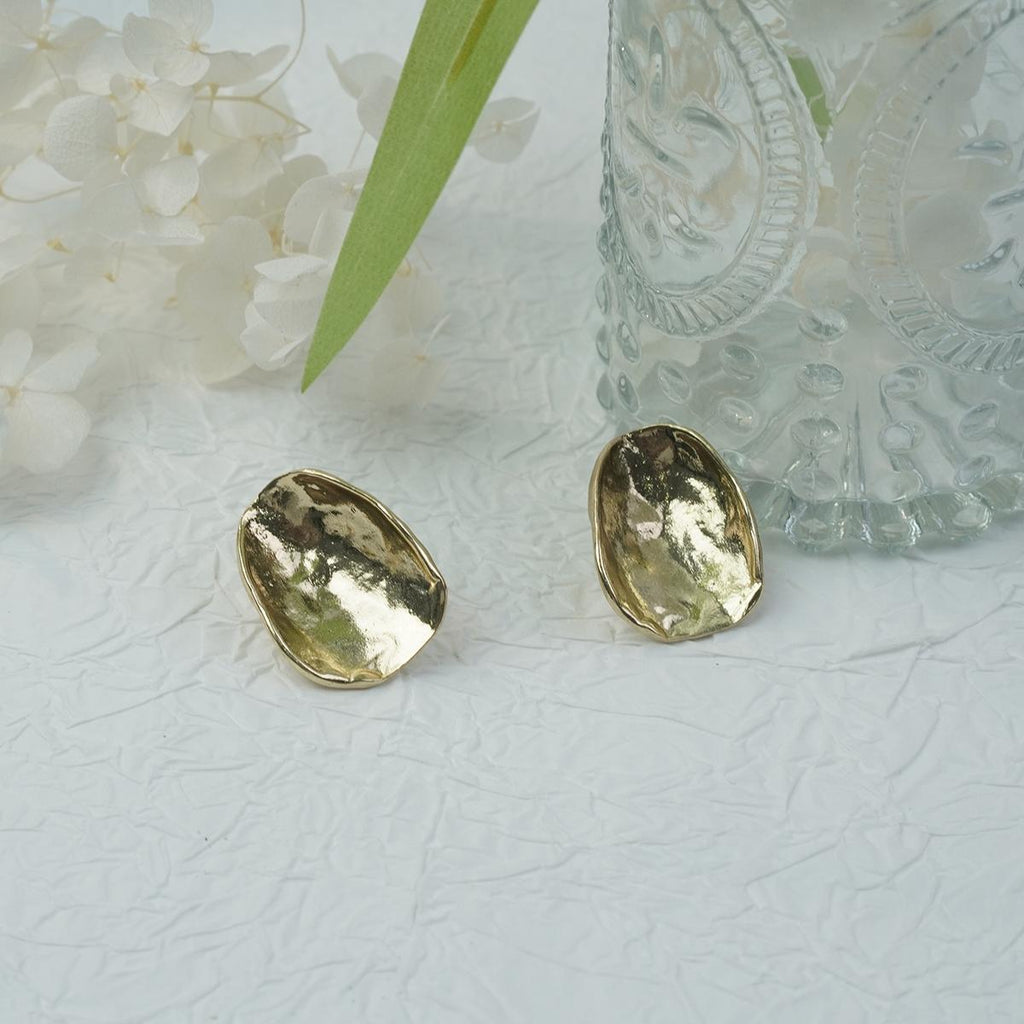 【Stud Earrings】Alloy Gold Plated Irregular Earrings, Textured & Minimalist, Chic Choice for Women
