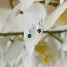 Load image into Gallery viewer, Jade Stud Earrings, 925 Sterling Silver Vine Leaf Drop Earrings with Green Jade and Cubic Zirconia, Nature-Inspired Dangle Earrings for Women, Elegant Birthstone Gift