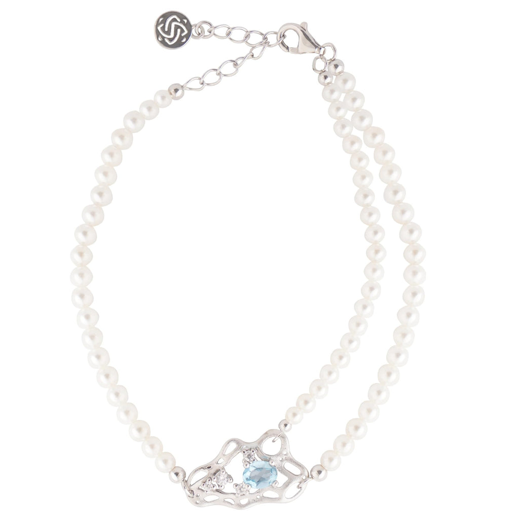 Blue Topaz Birthstone Bracelet for Women, December Birthstone 925 Sterling Silver Wave Pendant, Adjustable Bead Bracelet Ocean Inspired Jewelry Gift