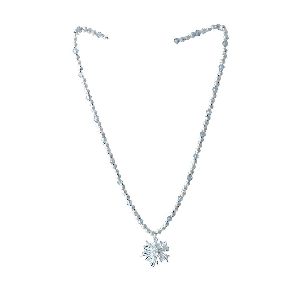 【Pendant Necklace】Silver Alloy&Light Blue Crystal Beaded Necklace with Coral Charm, Daily Wear & Gift for Her