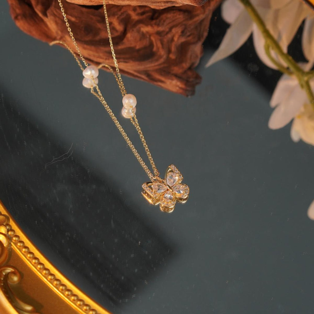 【Pendant Necklace】Delicate Butterfly Pearl Pandent Necklace, Elegant Zircon, Birthday Gift, Date Night Accessory for Women