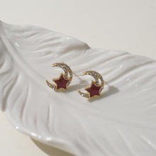 Load image into Gallery viewer, 【Stud Earrings】Gold-Plated Alloy Star-Moon Studs - White Rhinestone-Edged Design for Gifts