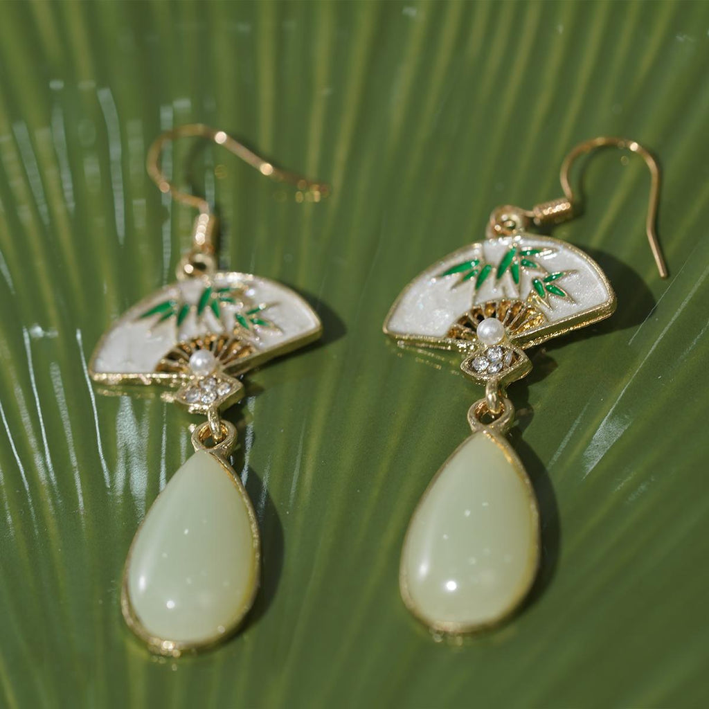 Anting-anting Jatuh, Kipas Enamel Putih, Berbentuk Buluh, Hadiah Etnik untuk Kawan Karib