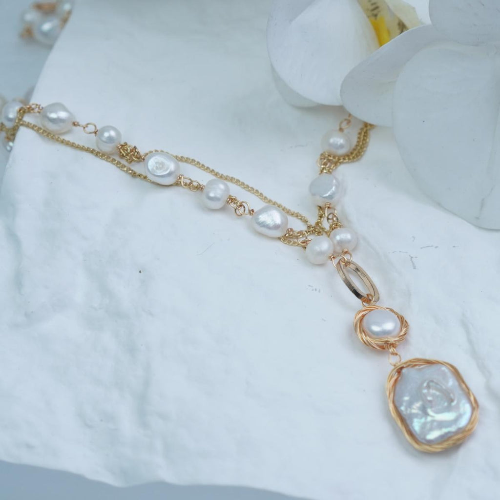 【Necklace】Unique Layered Design Baroque Pearl Pendant Necklace, Elegant & Fashionable Jewelry for Daily & Social Occasions