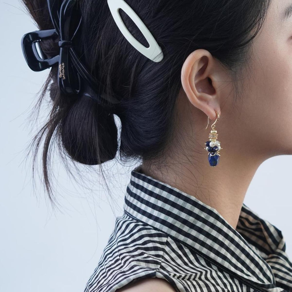 【Earrings&Necklace】Elegant Lapis Lazuli & Pearl Jewelry Set for Graceful Women, Charming Blue-White Design