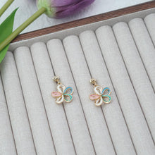 Load image into Gallery viewer, 【Stud Earrings】Color-Gradient Petal Studs with Gold Beads &amp; Chains - Four-Tone Floral &amp; Micro-Link Design - Effortless Spring Fresh