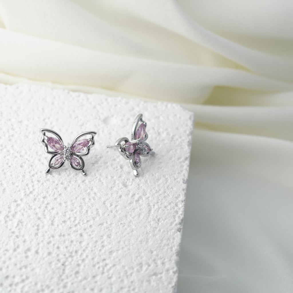【Stud Earrings】Pink Zircon Butterfly Earrings, Dainty & Romantic, Perfect for Women Loving Sweet Styles