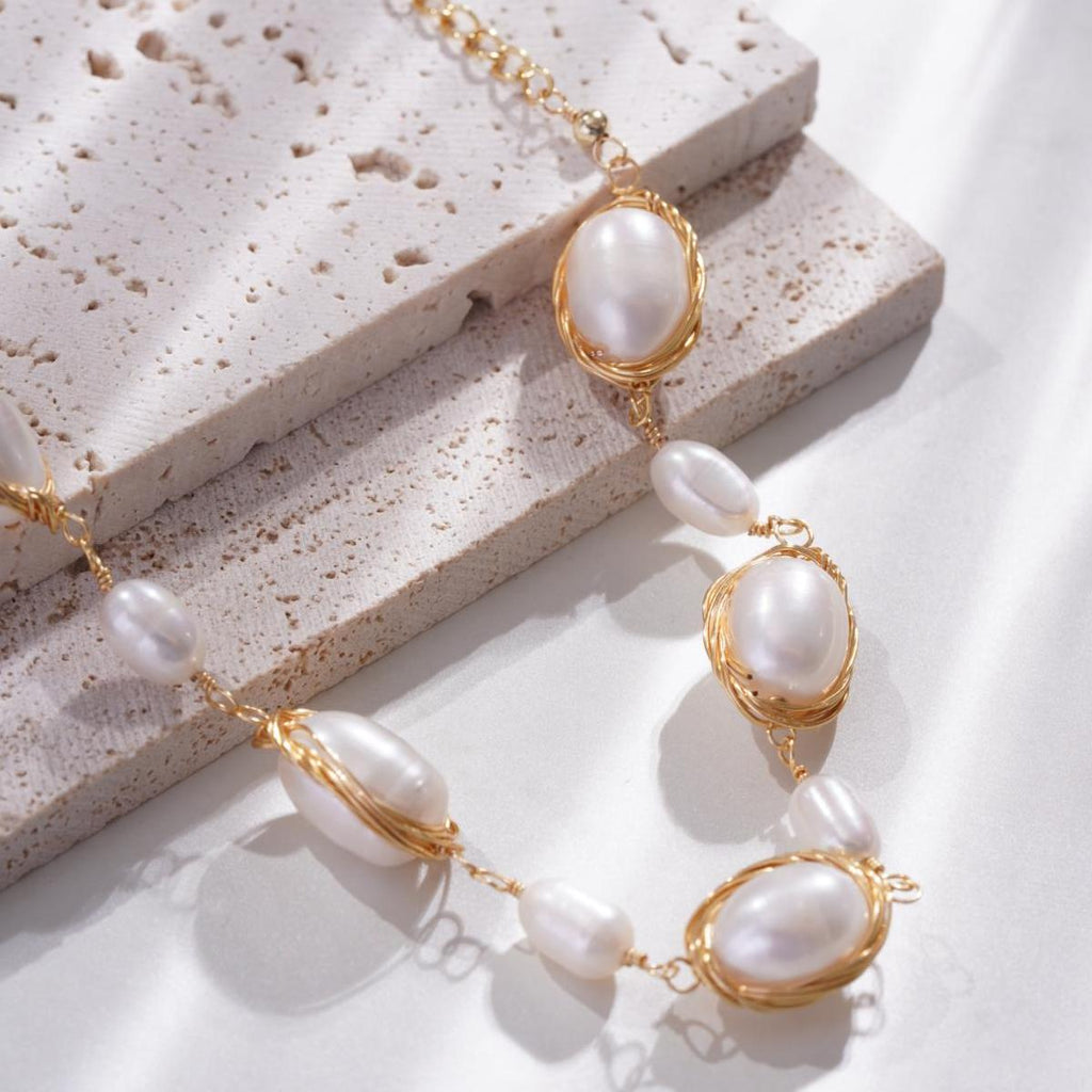 【Bracelet】Copper Woven Chain with Natural Freshwater Pearl Bracelet, Women Shining Elegant Gift