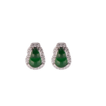 Load image into Gallery viewer, Gourd Stud Earrings, 925 Sterling Silver Green Jade Earrings with Cubic Zirconia, Lucky Hulu Symbol Earrings for Women, Minimalist Studs, Meaningful Gift