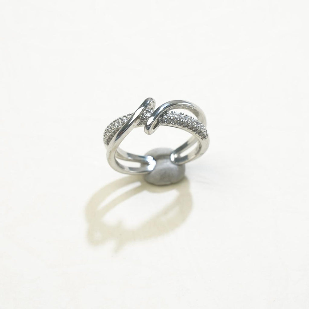 Cincin Terbuka Zirkon, Rekaan Berpintal, Barang Kemas Fesyen Bergaya dan Boleh Laras, Untuk Wanita Fesyen Perak Putih stainless steel ring