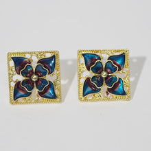 Load image into Gallery viewer, 【Stud Earrings】Blue - Purple Gradient Flower with Gold Filigree Frame for Women
