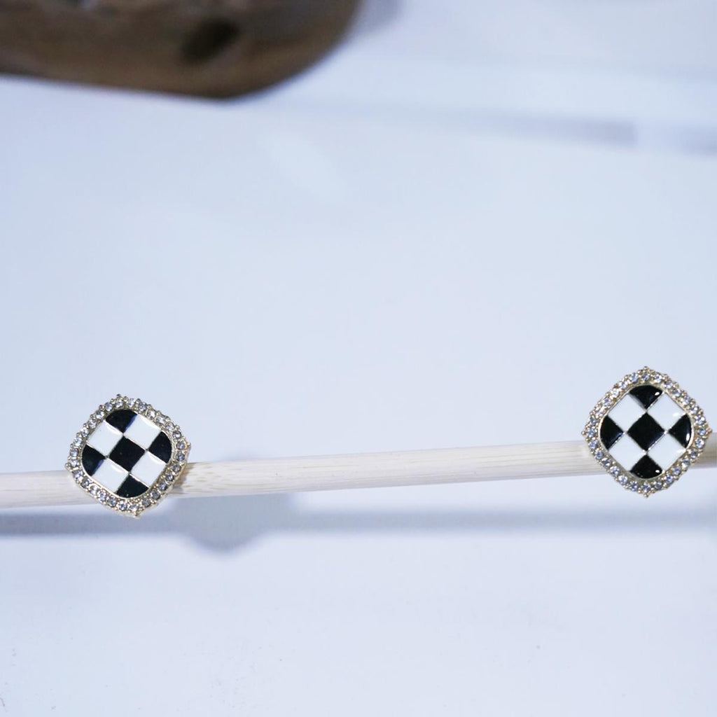 【Stud Earrings】 Checkerboard Square Earrings Crystal Halo Modern Minimalist Chic