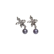 Load image into Gallery viewer, 【Stud Earrings】Silver Alloy Textured Flower ,Purple Bead Drops, Elegant Dainty Earrings for Women