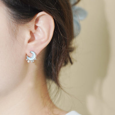 【Stud Earrings】Asymmetric Star & Moon Drops Pearl Jewelry Daily Wear Gifts for Women
