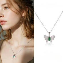 Load image into Gallery viewer, 【Pendant Necklace】Butterfly-shape Jadeite Pendant with Silver-made Chain Necklace, Shining Zircon, Elegant Jadeite Jewelry Pendant Necklace for Women