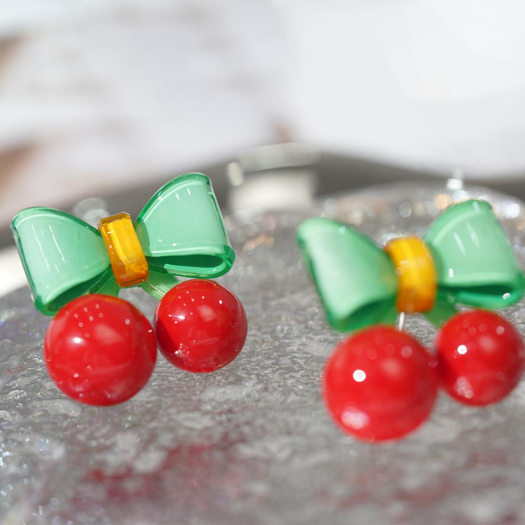 【Stud Earrings】Sweet Cute Cherry Bow | Hypoallergenic | Trendy Fashion Accessory for Girls