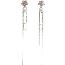 Load image into Gallery viewer, 【Earrings】Layered Petal Pearl Earrings Gold Bead Chains Asymmetrical Dangle Lightweight Design for Ladies