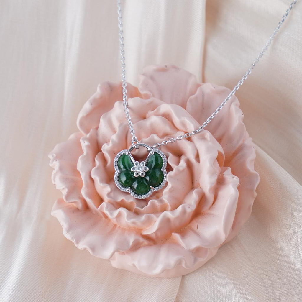 【Pendant Necklace】S925 Sterling Silver Green Jade Flower Pendant with Zirconia Accents, Vintage Floral Jewelry, Elegant Daily Gift for Women