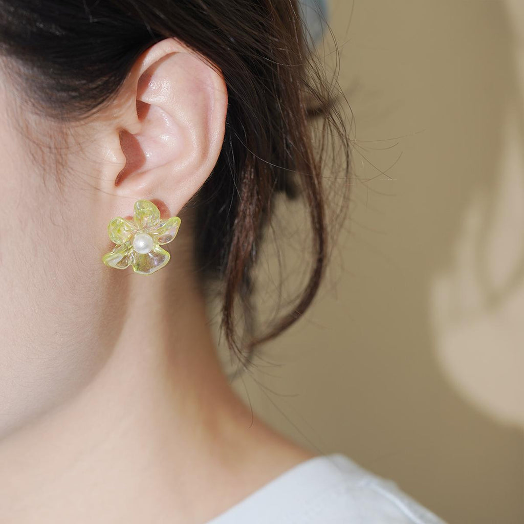 Anting-anting Stud, Rekaan Kelopak Berwarna-warni, Mutiara Tiruan, Gaya Manis dan Romantik, Sesuai untuk Kanak-kanak Perempuan