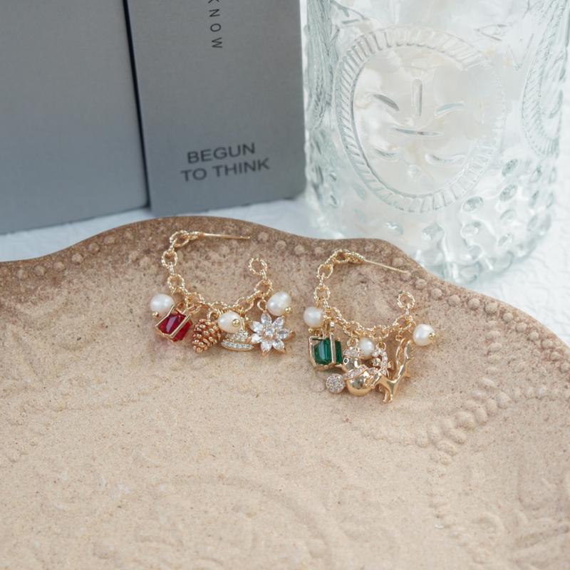 【Hoop Earrings】Alloy Zircon Pearl Gold-Plated Multi-Design Drop Earrings w/ Red Green Accents Statement Fashion Elegant Comfortable Women's Jewelry