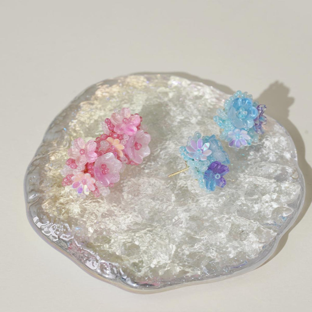 【Stud Earrings】Handmade Beaded Flower Pink & Blue Sweet Daily Earrings for Women