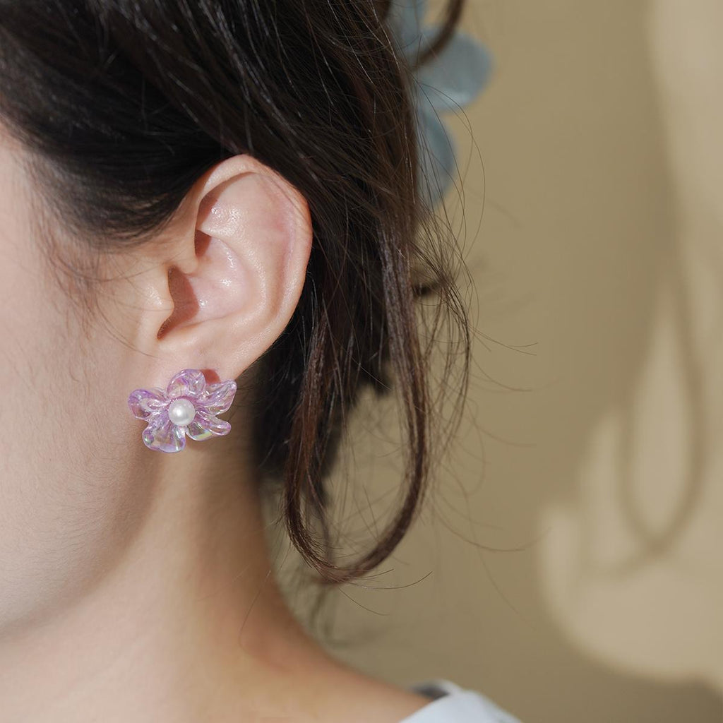 Anting-anting Stud, Rekaan Kelopak Berwarna-warni, Mutiara Tiruan, Gaya Manis dan Romantik, Sesuai untuk Kanak-kanak Perempuan