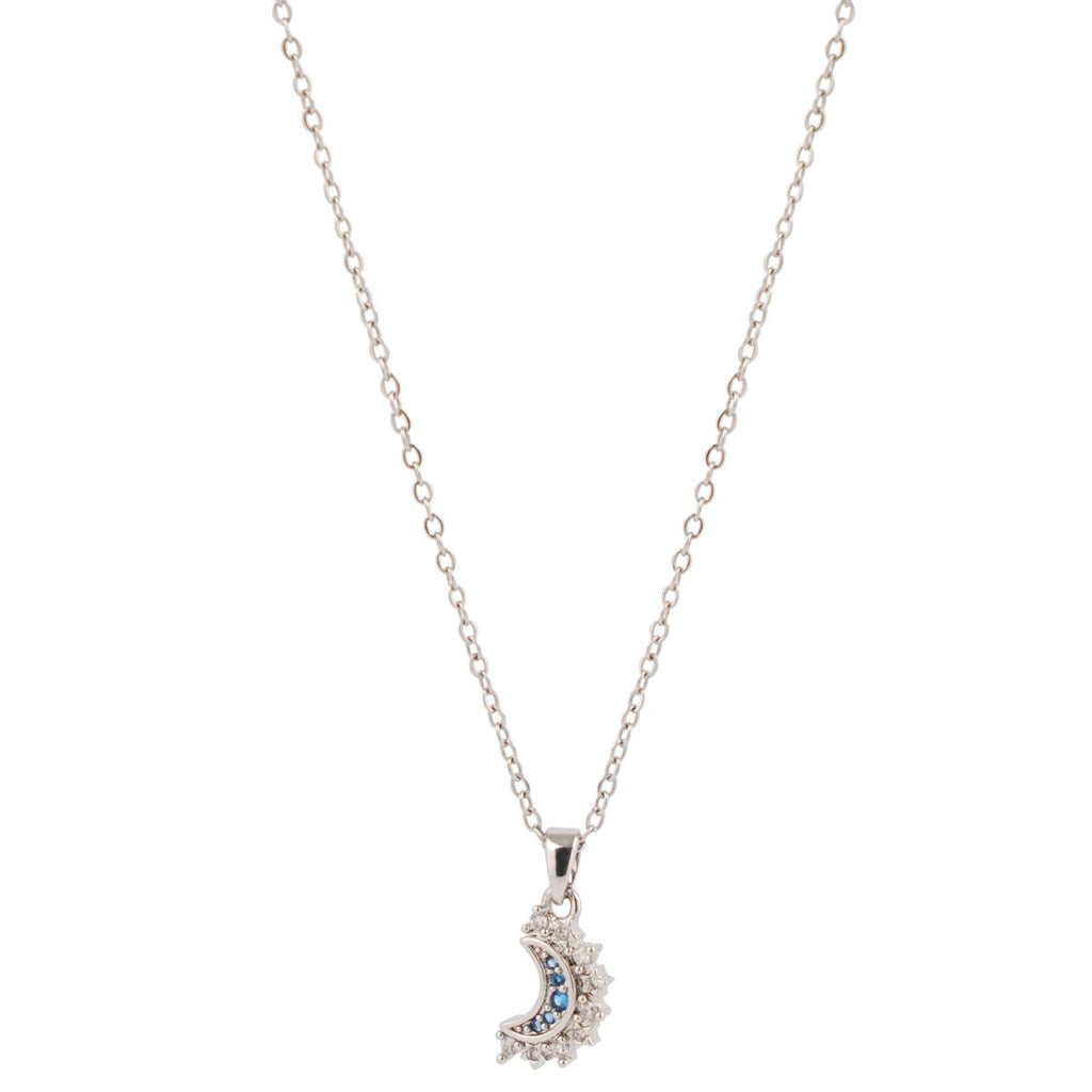 【Pendant Necklace】2 in 1 Gold Silver-Tone Crystal Zirconia Sun Moon Double Chain Pendant Celestial Two-Layer Elegant Accessory for Women