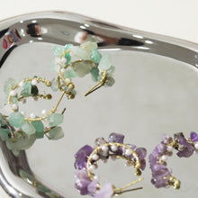 Carregar imagem no visualizador da galeria, 【Hoop Earrings】Gold-Wire Wrapped Natural Stone &amp; Pearl C-Hoop Earrings, Forest-Style Jewelry for Women