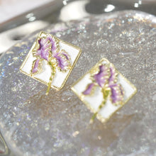 Load image into Gallery viewer, 【Square Stud Earrings】Gold-Plated Purple Flower Artistic Studs for Daily Chick