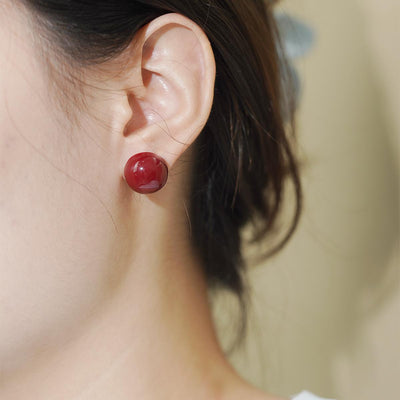 【Round Stud Earrings】Burgundy Resin Round Studs - Minimalist Elegance for Daily Glam