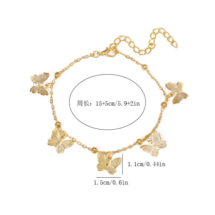 Bohemian Gold Silver Color Butterfly Fashion Anklets for Women Summer Beach Ankle Bracelet Foot Chain Jewelry