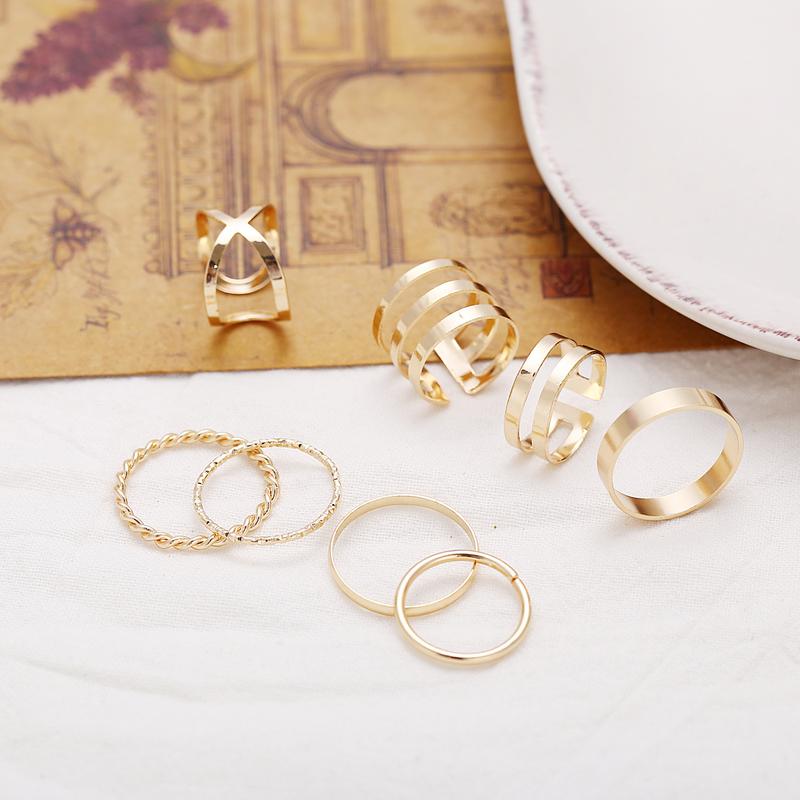 New Joint Ring Female Creative Retro Simple Multi-layer Open Twist Ring Set 8-piece Set