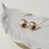 【Stud Earrings】Gold-Plated Alloy Star-Moon Studs - White Rhinestone-Edged Design for Gifts