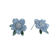 Load image into Gallery viewer, 【Stud Earrings】Floral Petals Earrings with Enamel Green Leaves, Bead &amp; Zircon Accents, Sweet &amp; Romantic Gift for Ladies