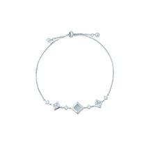 Load image into Gallery viewer, Modern Silver-Tone Bracelet with Gray Cat&#39;s Eye Stone &amp; Zircon Accents, Adjustable Slider Chain, Industrial Chic Jewelry for Women